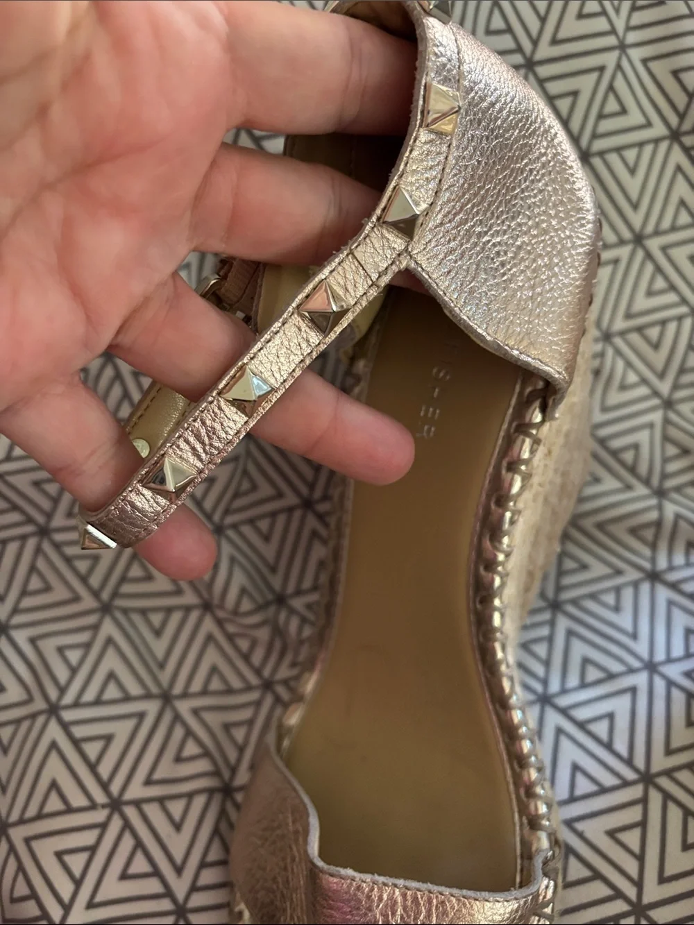 Marc Fisher Metallic Rose Gold Espadrille Wedge Sandals with Ankle Strap